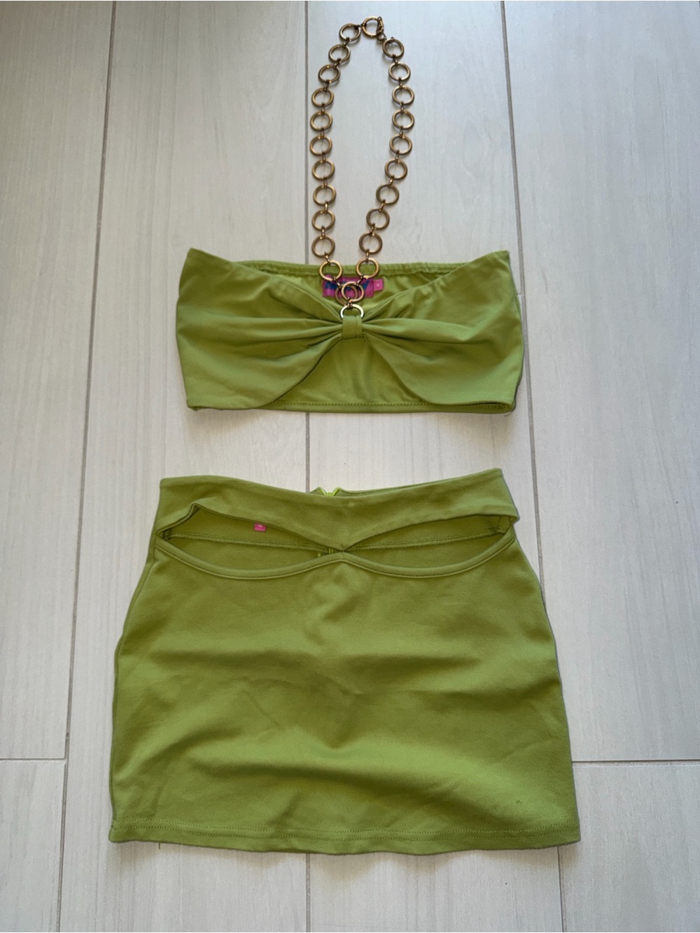 Edikted Olive Green Two-Piece Mini Set with Cutout Details